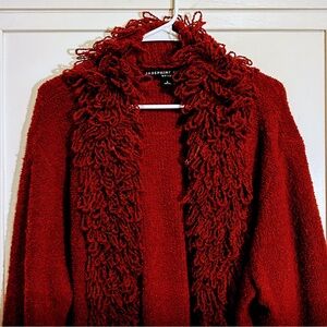 Josephine Chaus Plus Size 2X Dark Brick Red LOOP KNIT EDGE CARDIGAN